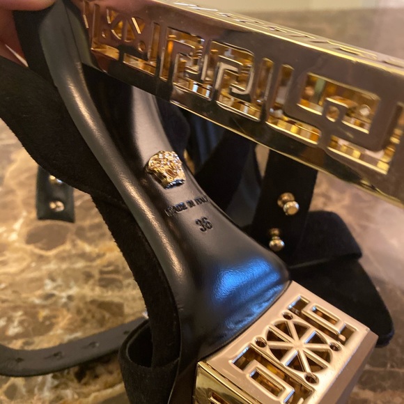 Versace Black Suede Sandals with ankle - Picture 7 of 7